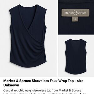 Market & Spruce Dark Blue Sleeveless Faux Wrap Top
